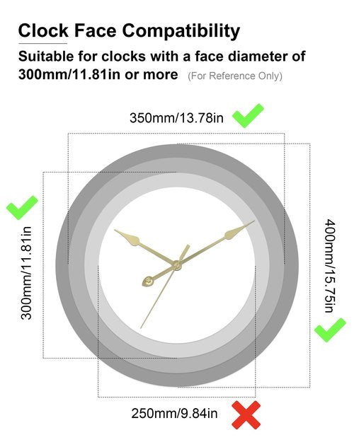 MCDFL Clock Hand Kit (Gold, 8 Set, Rustic) for Clocks Dial Diameter of 300mm/11.81in or More, Thick Mounting Hole, Mid Century Farmhouse Hardware Hands Grandfather Wall Mechanical Push in Mechanism