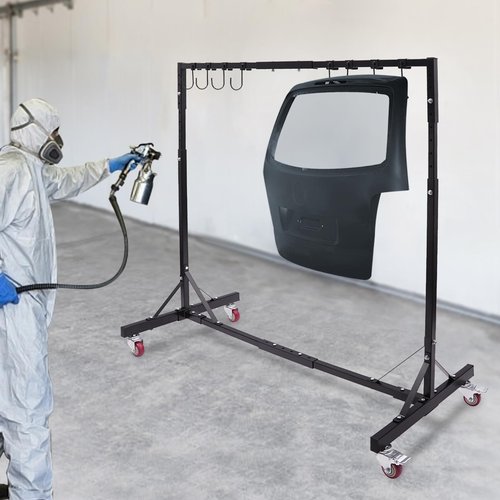 KUMOYOU Painting Hanger Rack, Adjustable Painting Stand, Automotive Painting Stand With 4 Universal Casters And 8 Hooks,Adjustable Height 5-7ft for Hang The Hood, Doors, Fenders, Tailgate