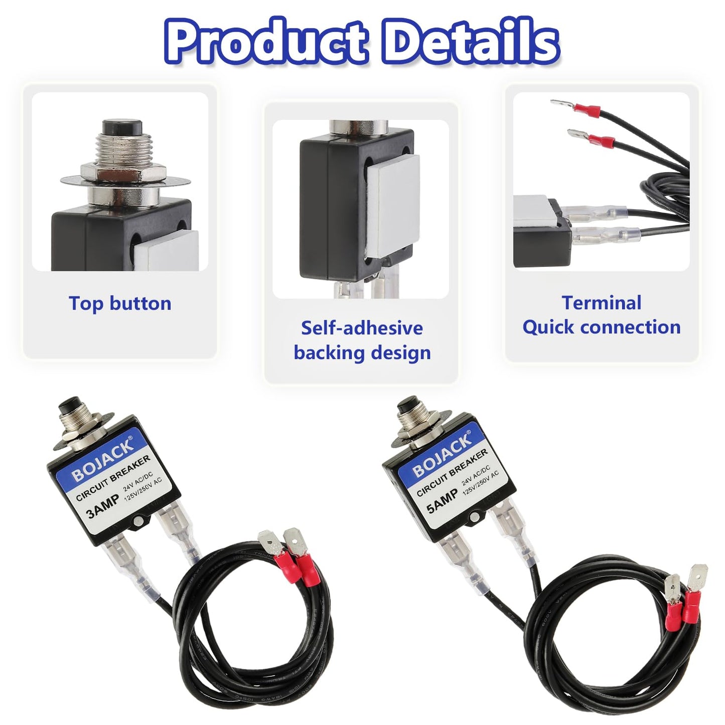 BOJACK 3 Amp 5 Amp Resettable Fuse HVAC Tools Circuit Tester for Circuit Breaker 24V AC/DC & 125/250V AC