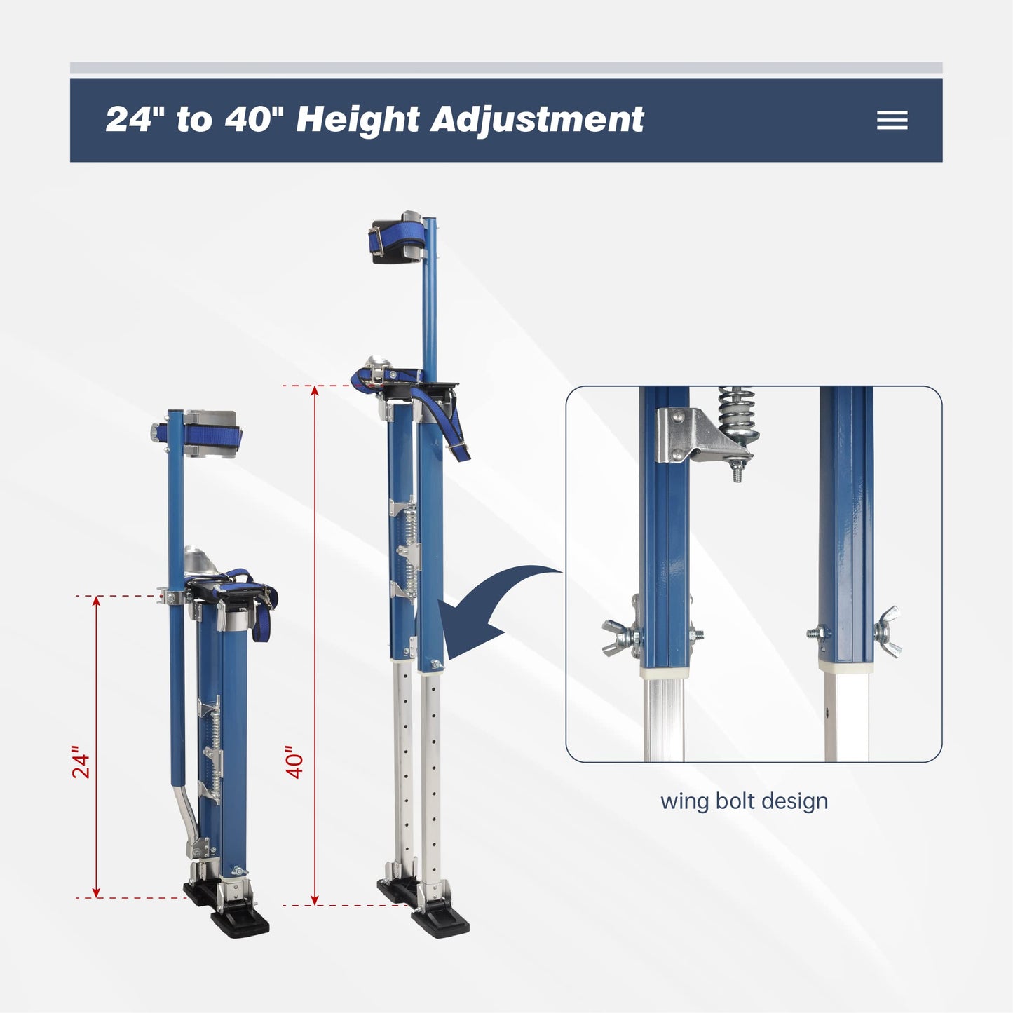 BATONECO Drywall Stilts for Adults, 24"-40" Adjustable Heights, Aluminum Painters Stilts for Working at High Places, Blue
