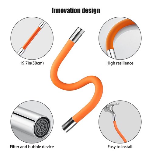 Faucet Extension Tube,360 Degree Rotatable Extender Hose,Bendable/Shapable/Flexible Water Tap Pipe,Splash Proof Foaming Mouth,Kitchen/Bathroom/Garden Tool,Copper Connector/Adapter,Black(17.7in/45cm)