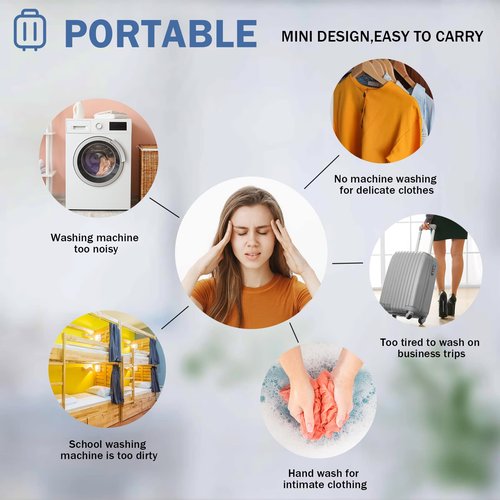 Portable Washing Machine, Portable Washing Machine for Sink, Mini Washing Machine, Turbine Washing Machine with USB, Suitable for Home, Business, Travel, College Room, RV, Apartment - White