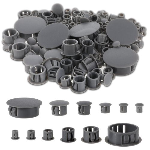 155 Pcs Plastic Plugs for Round Holes, Plastic Hole Plugs Grey Nylon Hole Plug Set Locking Insert End Cap for Cabinets Machines Furniture 3/16", 1/4", 5/16", 3/8", 1/2", 1"