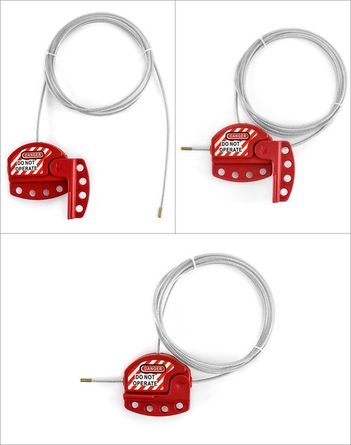 QWORK Lockout Tagout Cable Lock, 8 Pack Adjustable Steel Vinyl Coated Cable Lockout, 3/16" Diameter, 5.9' Length, Red