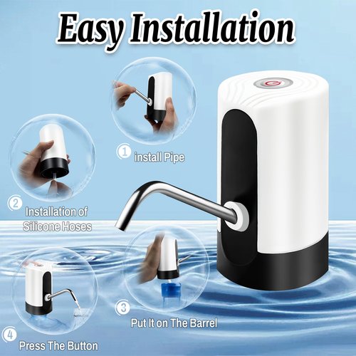 Water Table Pump, Portability Electric Water Pump with USB Data Cable,White Automatic Drinking Water Bottle Pump for Travel, Kitchen, Home, Office