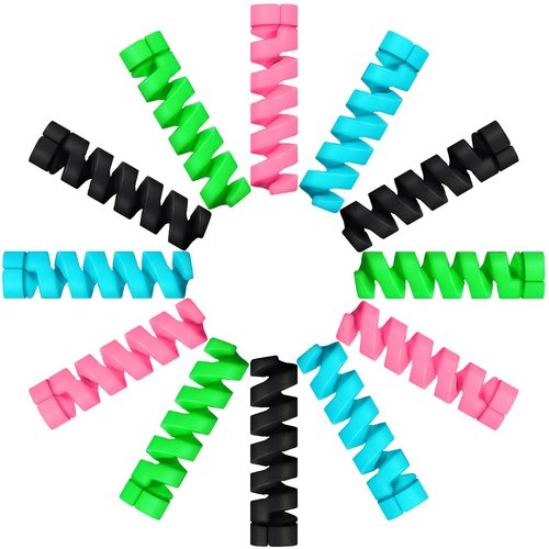 Jetec 24 Pcs Charger Cable Protector,Silicone Flexible Cable Saver,Spiral USB Mouse Wire Protector for Headphone Laptop Earphone Cell Phone Wrap Accessories(Black, Pink, Blue, Green)