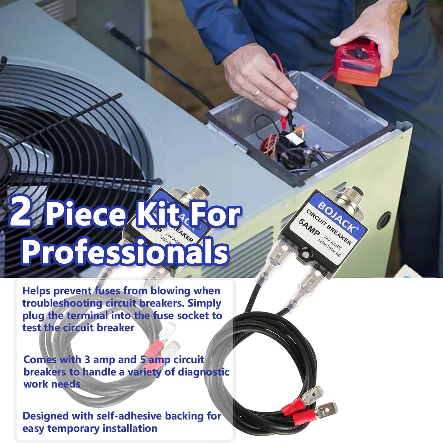 BOJACK 3 Amp 5 Amp Resettable Fuse HVAC Tools Circuit Tester for Circuit Breaker 24V AC/DC & 125/250V AC