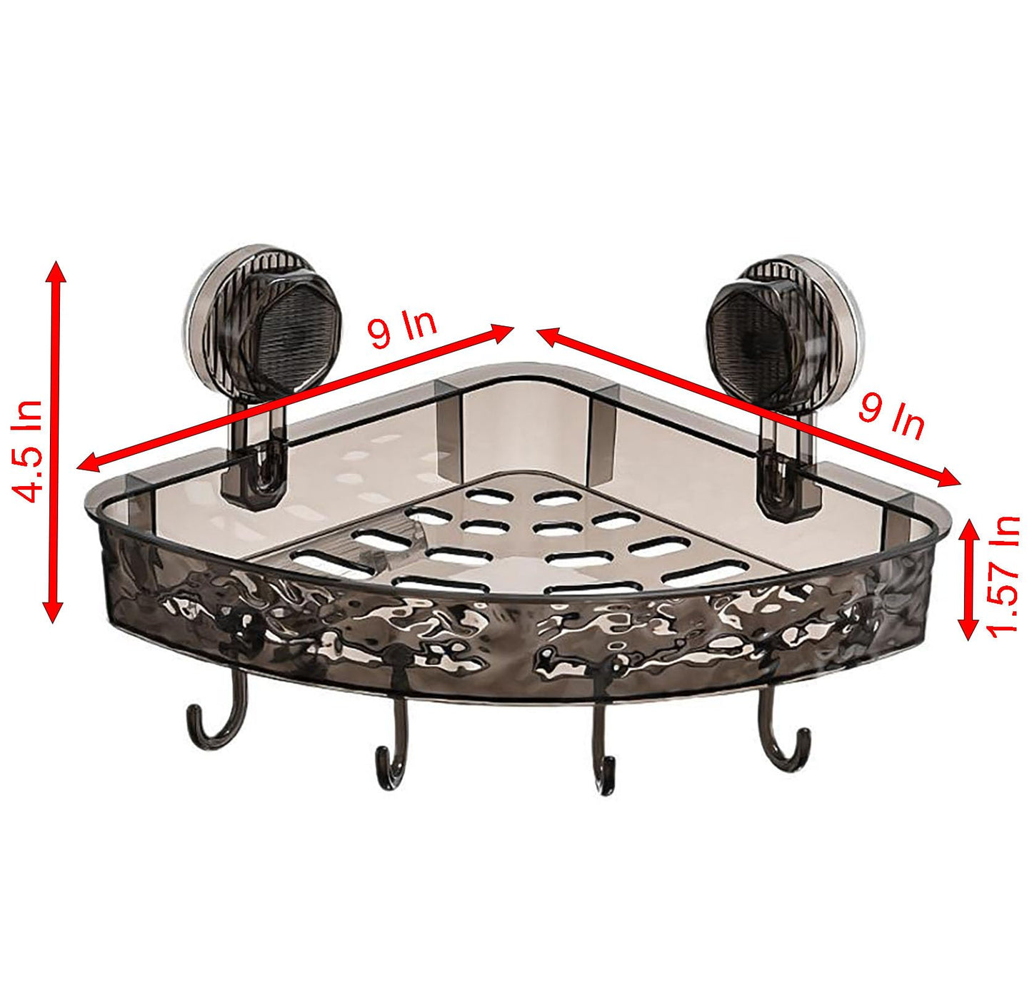 YIKANGHENG Suction Storage Rack, 9 Inch Black Plastic Bathroom Corner Removable Toiletry Storage Rack for Kitchen and Bathroom (Black)