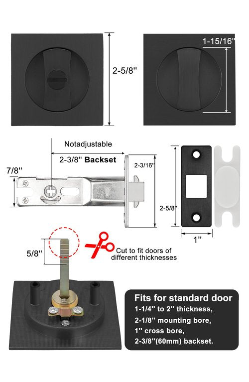 goldenwarm Pocket Door Lock, Matte Black Privacy Square Pocket Door Hardware Contemporary, Zinc Alloy Black Sliding Pocket Door Handles(1 Pack)