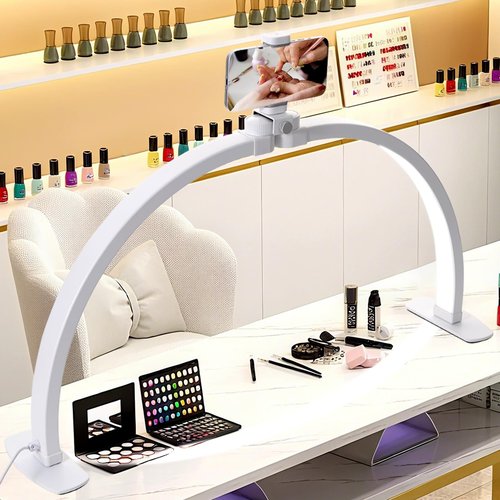 Half Moon Light for Nail Desk, Nail Lamp for Desk with Phone Holder and 10 Adjustable Brightness and 3 Color Temperature for Manicure, Tattoos, Eyebrows