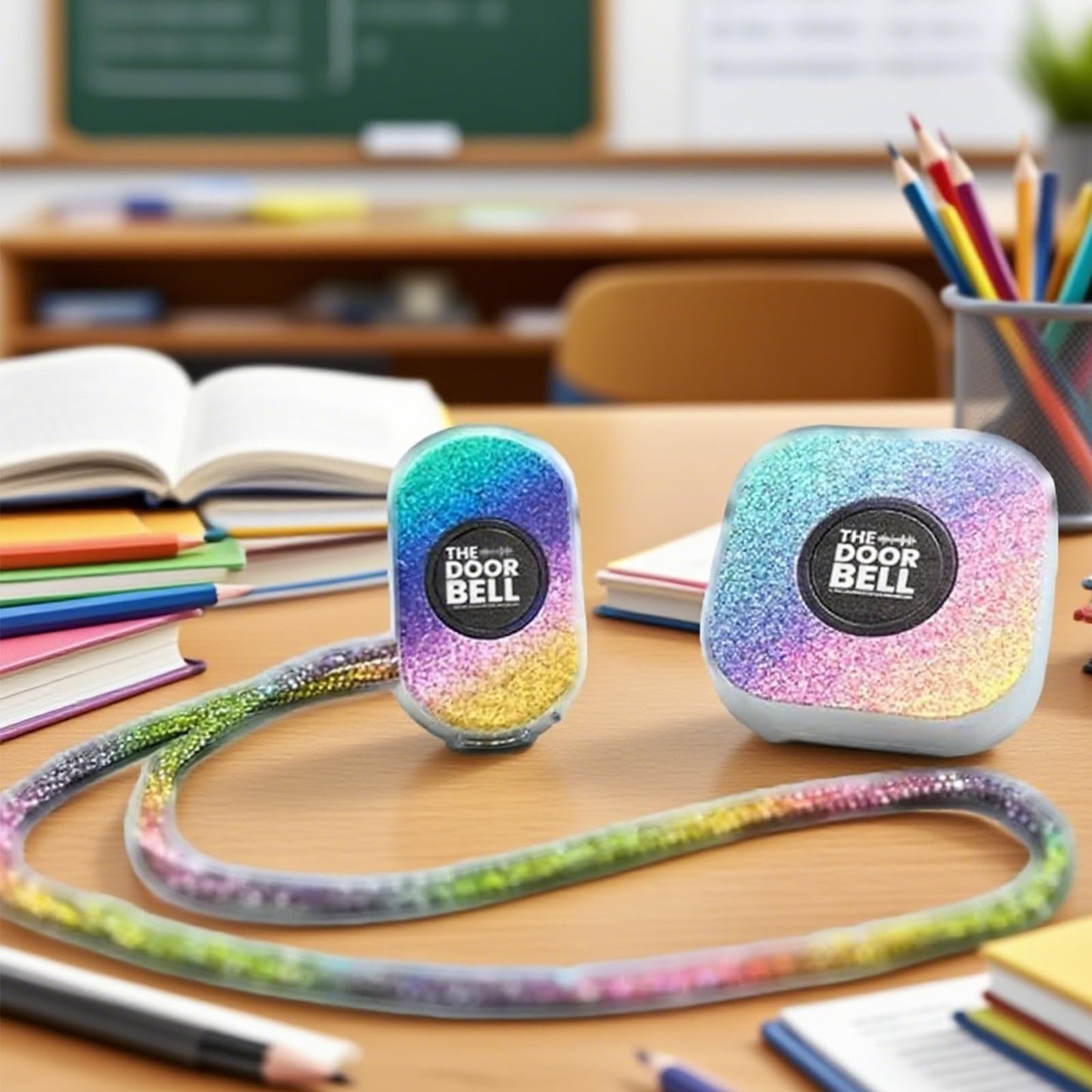 The Doorbell - Sparkly Rainbow Teacher's Remote, Wireless Classroom Doorbell with 38 Ringtones & Adjustable Volume, Wireless Doorbell for Classroom, Teacher Doorbell - Classroom Management Tool