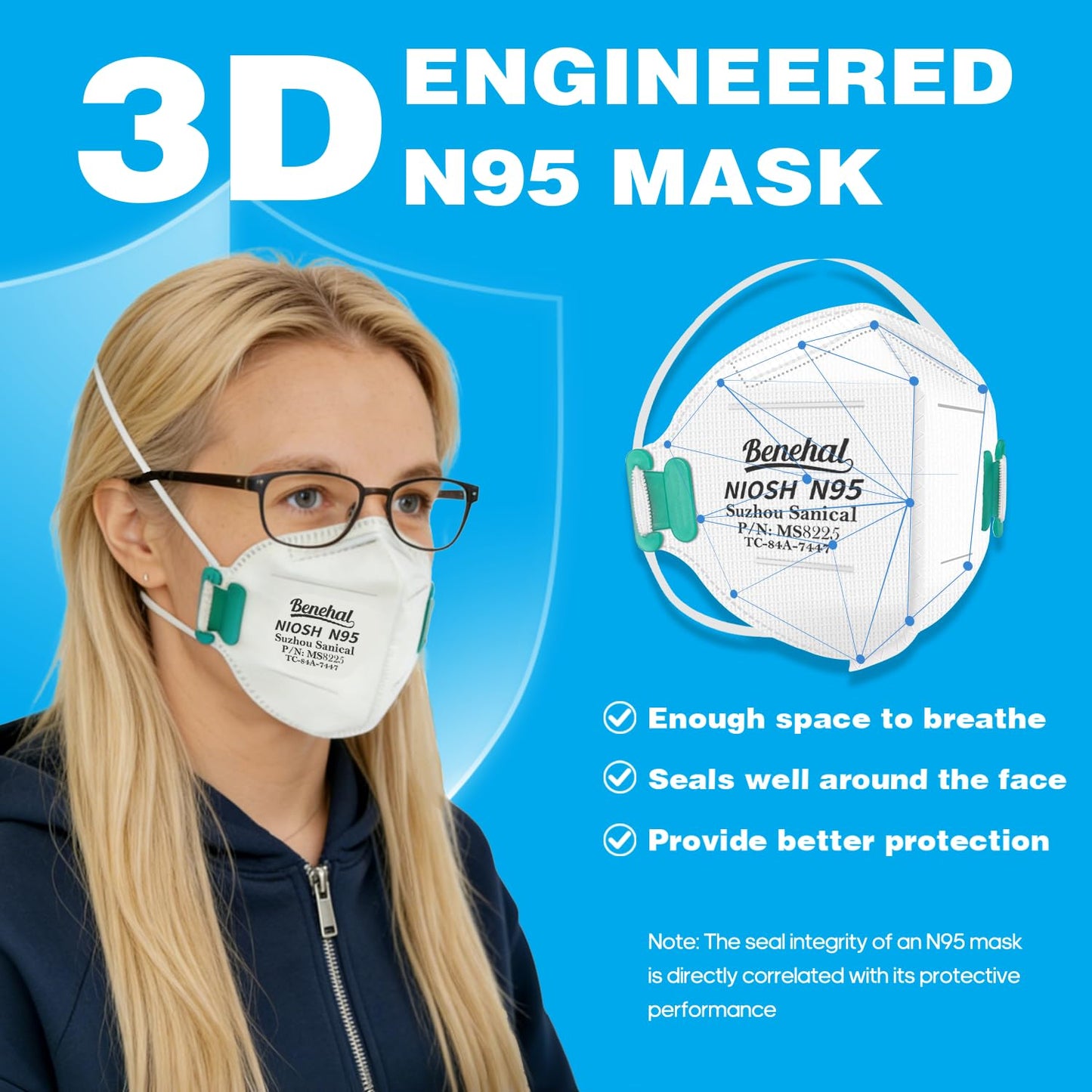 NIOSH Approved N95 Mask Particulate Respirators, Pack of 20 N95 Face Masks, Individually Wrapped, Universal Fit