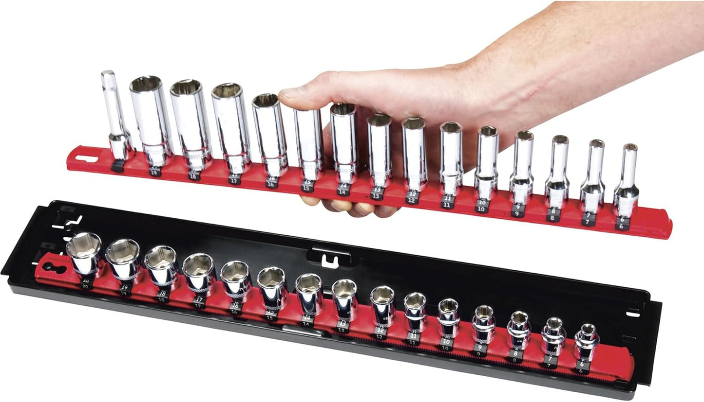 Ernst Manufacturing 19-Inch Socket Boss Organizer with Twist-Lock 2 Rails for 1/2-Inch Drive Sockets, Blue, Model 8457 – Secure and Durable Socket Storage Solution - Made in USA