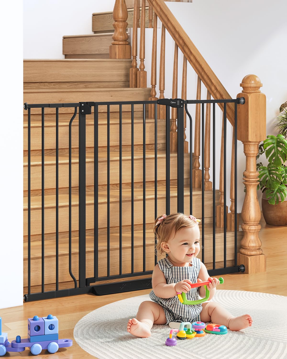 Cideny 34" Extra Tall Baby Gate for Stairs, Auto Close Stroller Friendly Dog Gate Indoor for Doorways, Pressure Mounted 29"-51" Wide Baby Gate, Easy Walk Through Gate for Children & Pets, Black