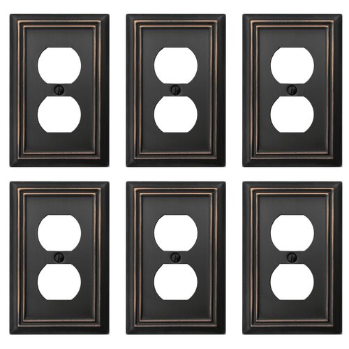OKAWYC Single Duplex Outlet Light Switch Cover Adler Metal Wall Plate, 6-Pack Aged Bronze 1 Gang, for Receptacle Light Switch, Switch Cover Decorative Wallplate, Durable