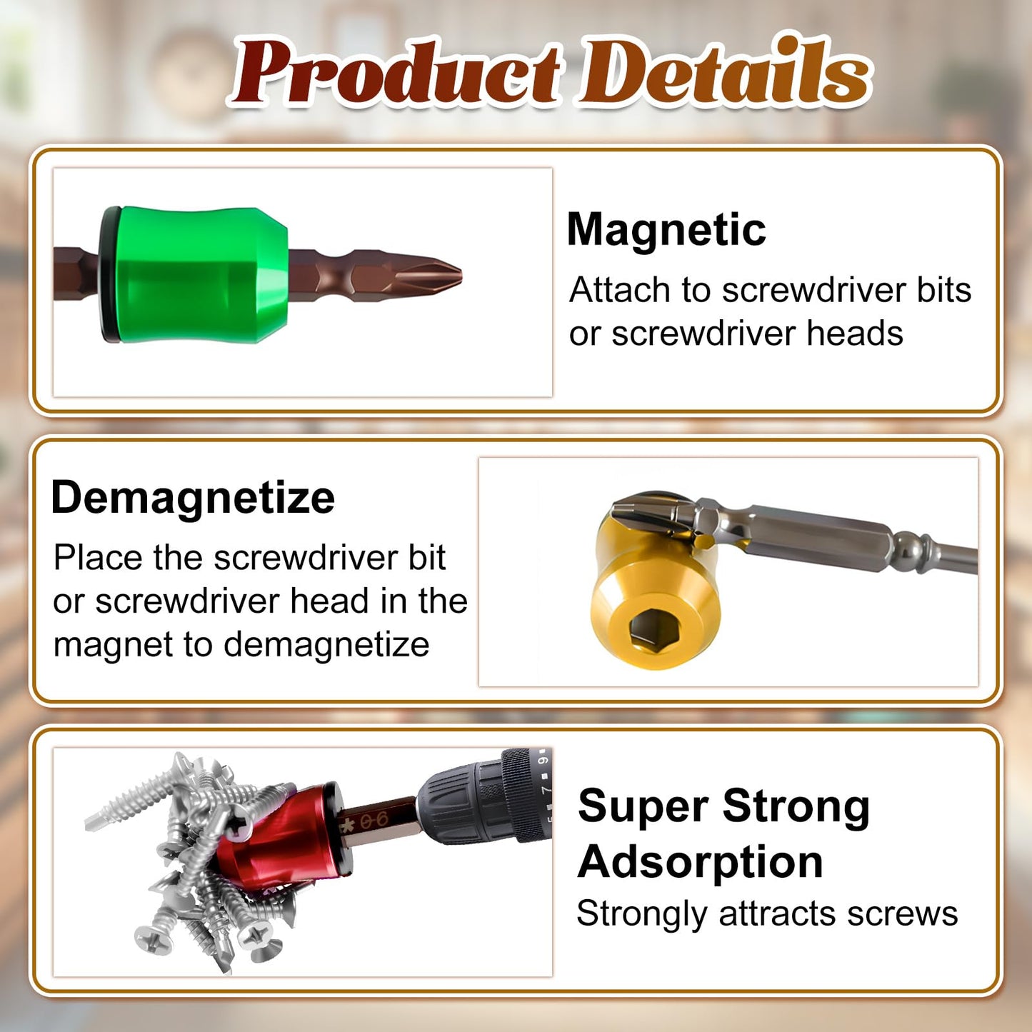 3PCS Upgrade Screwdriver Head Magnetic Ring, Strong Magnetic Screw Holder Ring for Power Bits & Hex Screwdrivers, Removable Household Tool Metal Screw for Power Tools, Mechanics & Carpenters (Mix)