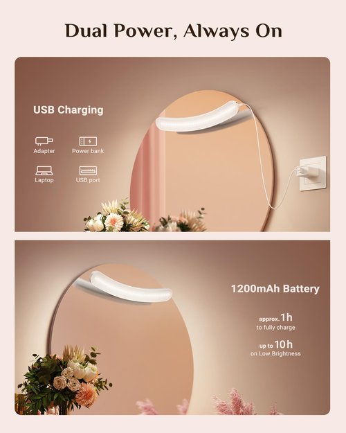 enclize Vanity Lights for Mirror, Rechargeable Wireless LED Makeup Light Bar, 3 Color Temperatures & Stepless Dimming, Stick On for Vanity Desk, Bedroom, Bathroom