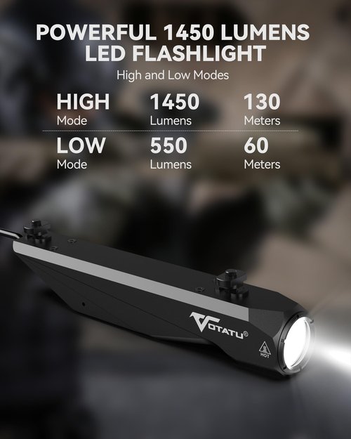 VOTATU ML40S 1450 Lumens Tactical Flashlight with Pressure Switch Compatible with M-Lok Rail Weapon Light for Rifle, Strobe Function, Magnetic Rechargeable