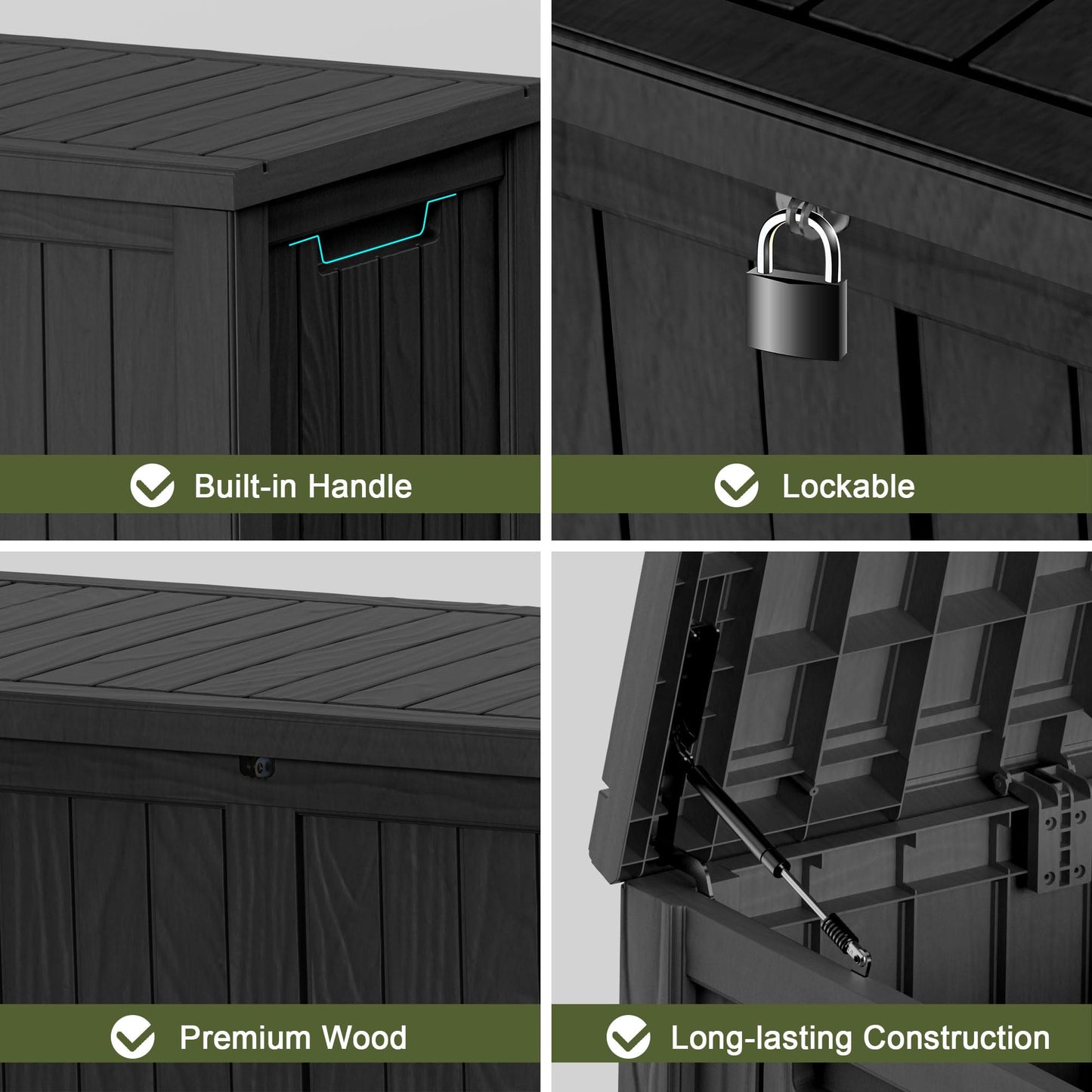 MAIUSCOLI 150 Gallon Outdoor Storage Box Waterproof Outside Resin Deck Box, Lockable Storage Bin for Patio Furniture,Garden Tools,Cushions,Pool Accessories(Black)
