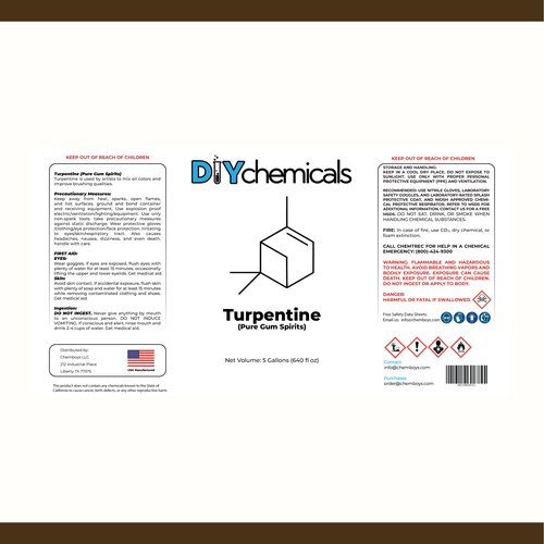 DIYChemicals Premium Turpentine Oil - High-Purity Pine Resin Solvent for Painting, Wood Polishing & Varnish Thinning - Eco-Friendly, Made in USA | Versatile Paint Thinner - 5 Gallon
