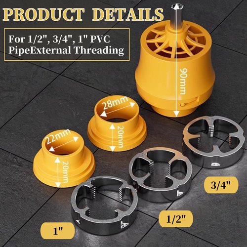 Internal and External PVC Pipe Threader Kit,Integrated Internal & External Pipe Threading Tool,Resuable Plastic Pipe Threader for Drill with 3 Dies, 1/2", 3/4", 1" (Internal+ External)
