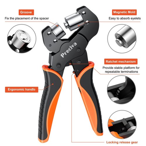 Grommet Tool Kit of 3/8" and 1/4", Preciva 𝐈𝐧𝐭𝐞𝐫𝐜𝐡𝐚𝐧𝐠𝐞𝐚𝐛𝐥𝐞 𝐃𝐨𝐮𝐛𝐥𝐞 𝐇𝐞𝐚𝐝 Handheld Grommet kit with 400pcs Silver Grommets for Advertising Poster, Banner, Ponchos, Cardboard