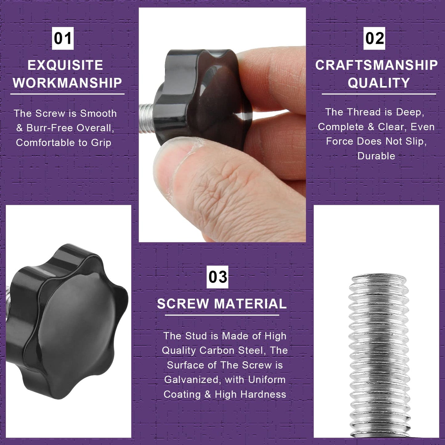 LifCratms M8 x 20mm Thread Star Knob 2Pcs, Plastic Hex Shaped Clamping Knob Handle Hand Tightening Screw for Umbrella Base Replacement