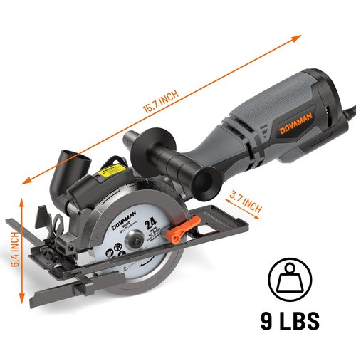 DOVAMAN Circular Saw, 5.8A 4-1/2" Circular Saw w/Laser, Metal Auxiliary Handle, 6 Blades (4½", 4¾"), Cutting Depth 1-11/16" (90°), 1-3/8" (45°), Ideal for Wood, Soft Metal, Plastic, Tile - MCS01A