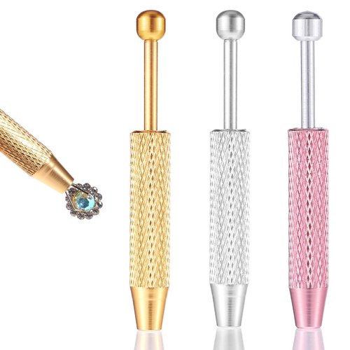 simarro 3-Piece Set of Perforated Ball Grabber, 4-Claw Stainless Steel Rhinestone Picking Tool, Mini Grabber Pen Tweezers, Electronic Component Perforation Auxiliary Pen, Diamond Pearl Gemstone