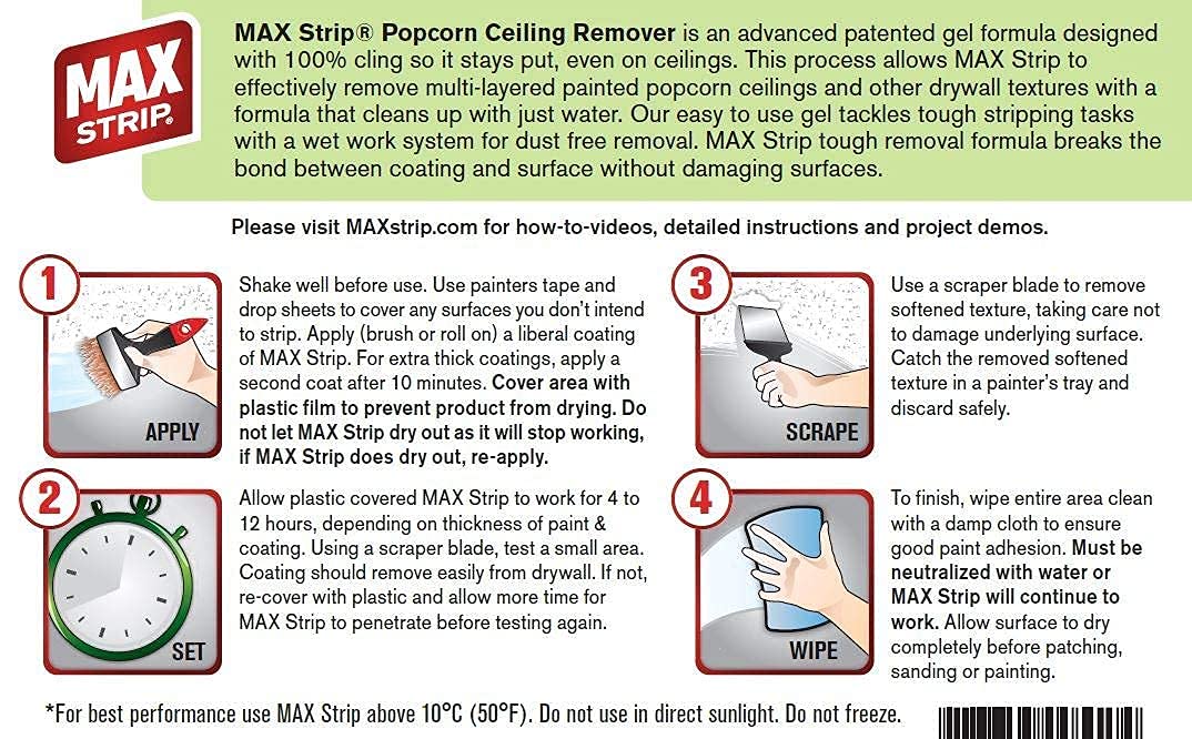 Max Strip Professional Strength Painted Popcorn Ceiling Remover - 1 Gallon - No Methylene Chloride No NMP Powerful No Drip Gel Formula