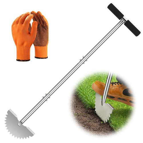 Manual Edger Lawn Tool: Half Moon Edger with Saw-Tooth Upgrade – 38'' Stainless Steel Edging Tool for Garden, Yard & Sidewalks – Ergonomic T-Grip for Clean Edging on Flower Beds