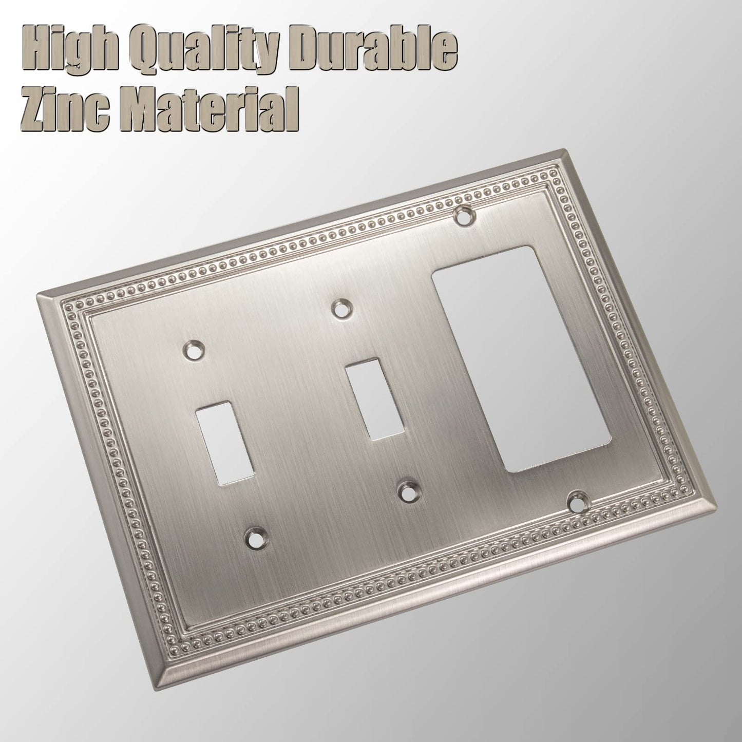 Henne Bery Sunken Pearls Heavy Duty Decorative Wall Plate Switch Plate Outlet Cover (Double Toggle/Single Decorator, Satin Nickel)