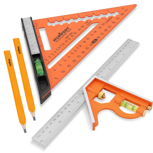 HORUSDY Rafter Square and Combination Square Tool Set | 7 Inch and 12 Inch Square Ruler Combo Rafter Layout Tool