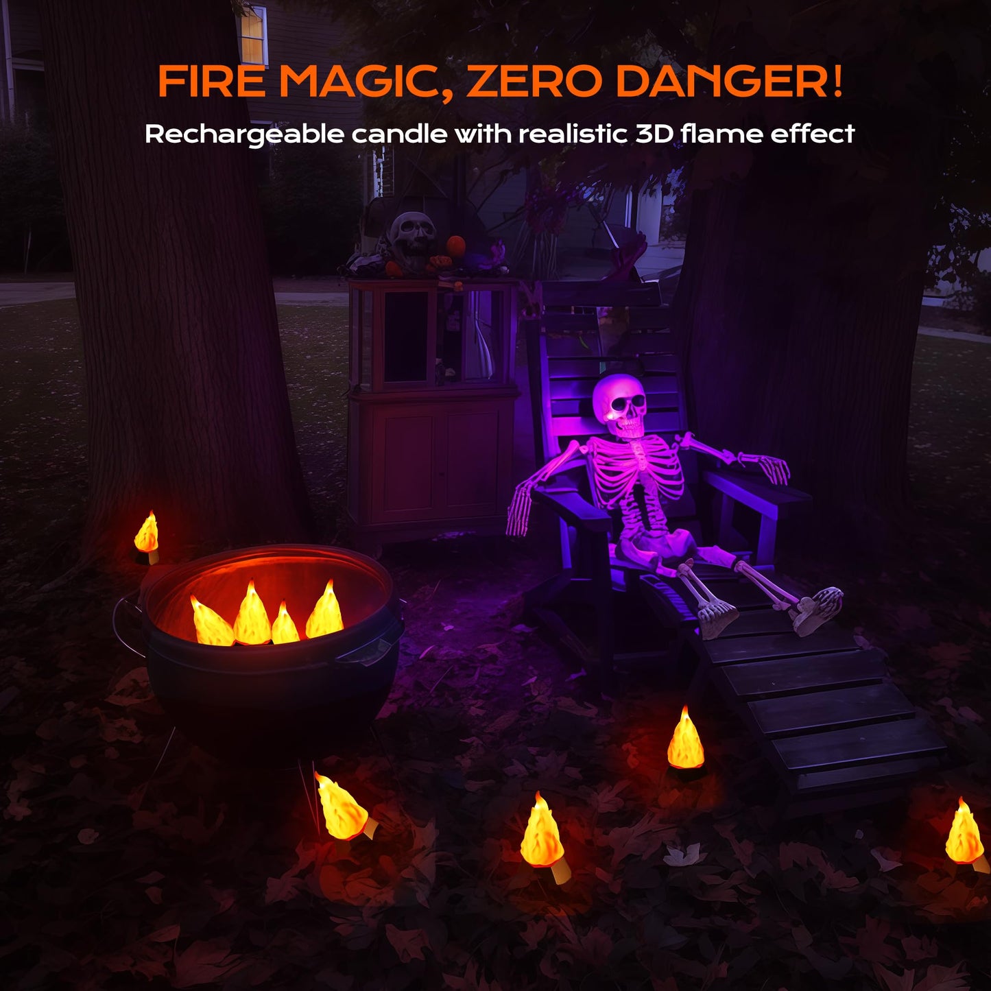 BlcTec Flickering Flame Lamp USB Rechargeable, 3D Fake Fire Night Light with 35H Runtime, 3 Modes, IP44 Waterproof, Realistic Flame Effect for Indoor/Outdoor Halloween, Camping, Home Decor, 2 Packs