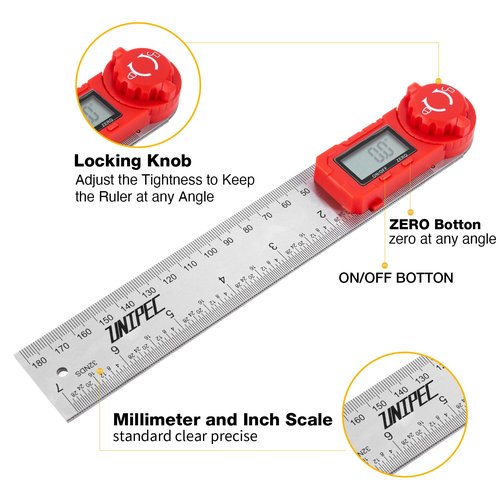 UNIPEC Digital Angle Finder Protractor, Angle Finder Ruler,Stainless steel 7inch 200mm 7inch/200mm, Angle Measuring Tool for Woodworking,Carpenter,Construction,DIY Measurement (Stainless Steel)
