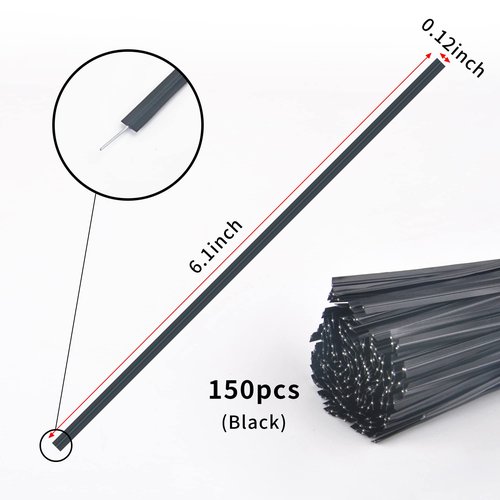 BABYPOEM Twist Ties, 150 PCS, 6.1 Inches, Bread Ties, Black, Reusable, for Bags, for Gardening, Home, Office