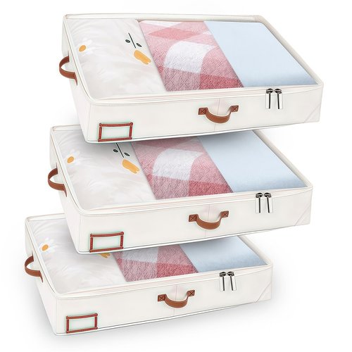3 Pack Under Bed Storage Box, 40" x 20" x 5" Foldable Underbed Storage Containers, Collapsible Closet Under the bed Storage Bags for Blankets, Towels, Comforter, Sweaters, Pillows, Linen Sheets