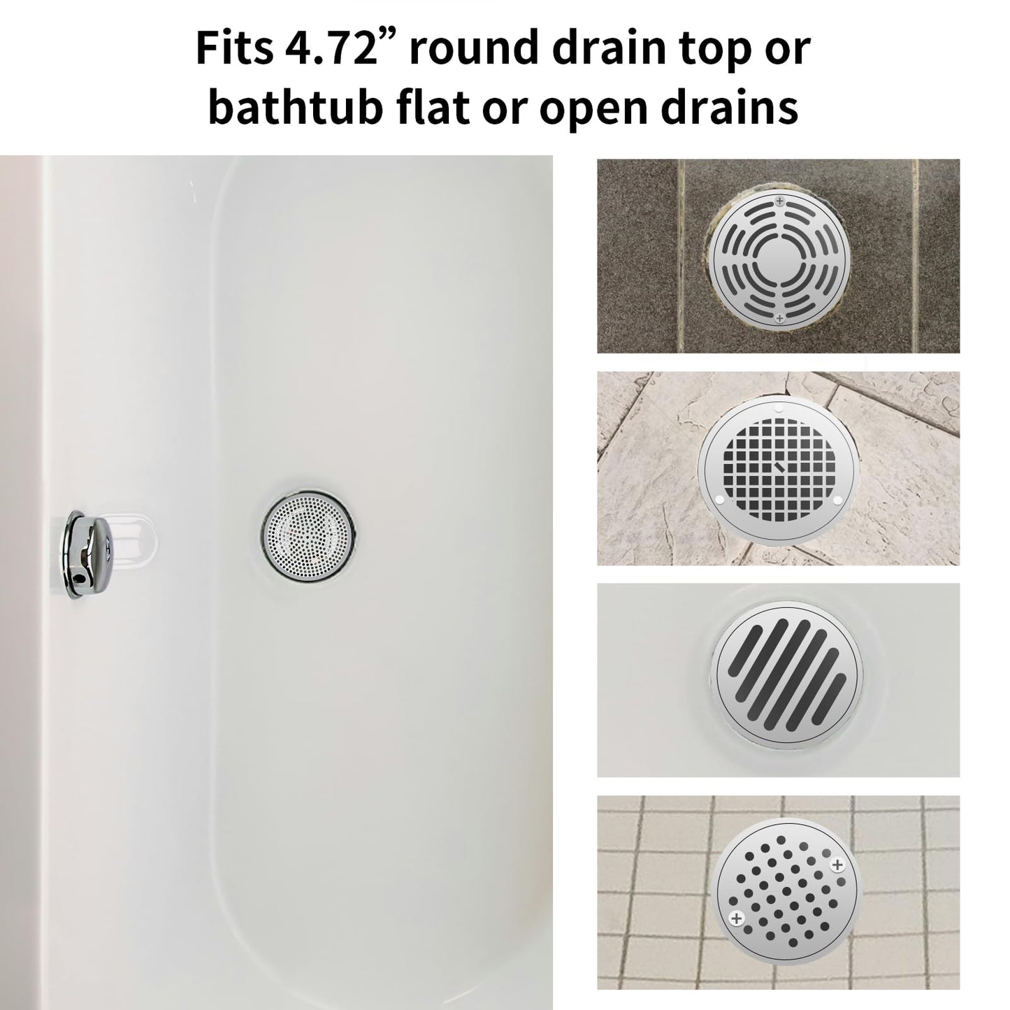 Ohtomber Shower Drain Hair Catcher - 2PCS 4.72” Shower Stall Sink Drain Cover Strainer, Stainless Steel Bathtub Hair Filter Trap Stopper, Bathroom Floor Screen Protector with Silicone Rim