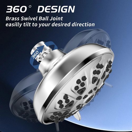 High Pressure Shower Head with 10-Setting Modes, 360° Adjustable Metal Swivel Ball Joint | Self-Cleaning Nozzles for Strong Water Flow | Easy Install Rain Showerhead Relaxing Spa Experience