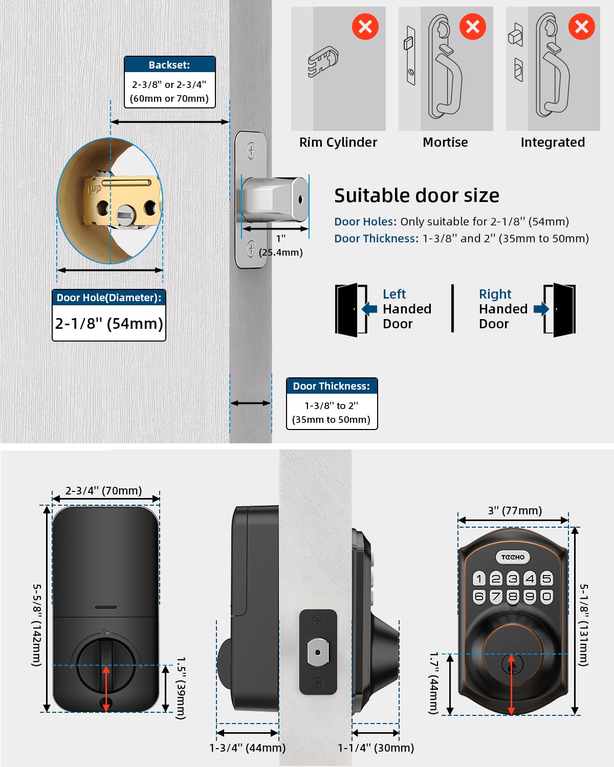 TEEHO TE001 Keyless Entry Door Lock with Keypad - Smart Deadbolt Lock for Front Door with 2 Keys - Auto Lock - Easy Installation - Oil-Rubbed Bronze