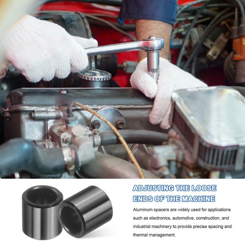 uxcell 10 Pcs Aluminum Spacer, 1/4" Bore x 3/8" OD x 3/8" Length Black Round Spacer Unthreaded Standoff Bushing Plain Finish Metal Spacers
