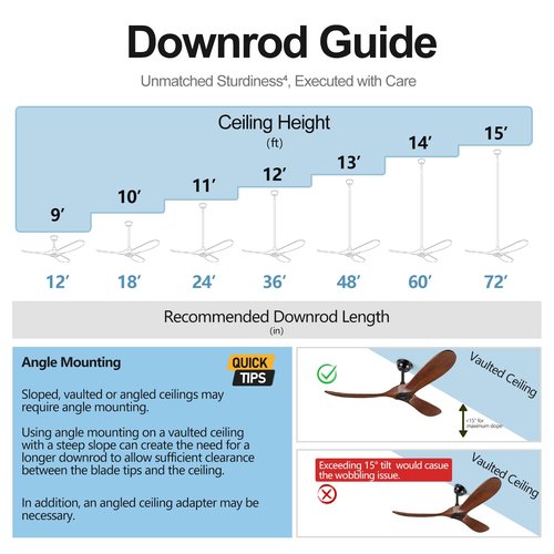 BOOSANT 48 INCH Ceiling Fan Downrod With Extended Wires,1 inch Outside Diameter, Extension Rod Only Ceiling Fans Compatible, Not Threaded(Black)
