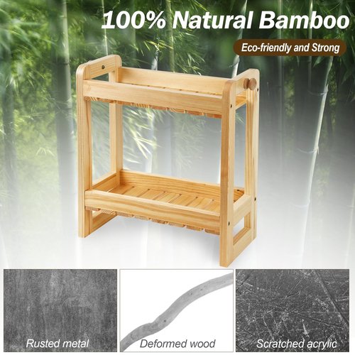Over-The-Toilet Storage Shelf Organizer, 2-Tier Bamboo Bathroom Countertop Organizer for Towels, Toilet Paper, Plants, Makeup, Small Space Saver Rack for Bathroom, Dresser, Vanity, or Kitchen Use