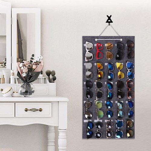 Wall Sunglasses Organizer - Felt Sunglass Storage The Door | Eyeglass Display and Organization Hanger for Bedroom Apartment Dormitory Home Study Room