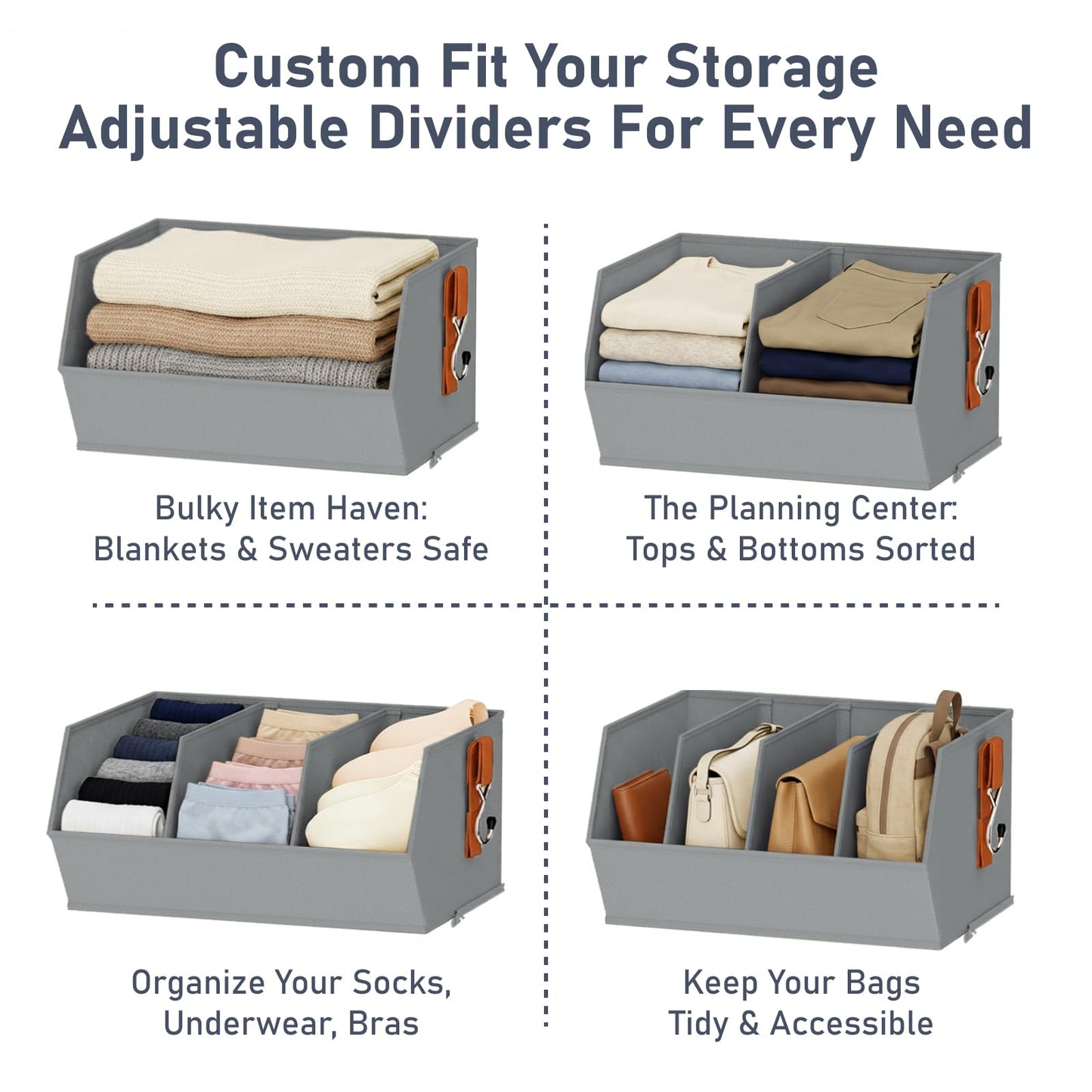 Hanging Closet Organizer Extra Large, Clothes Hanging Shelves for Closet with Divider, Collapsible Closet Storage System, Fabric Storage Bins for Home, Dorm, Rv, Sweaters, Handbags, Underwear, Sock