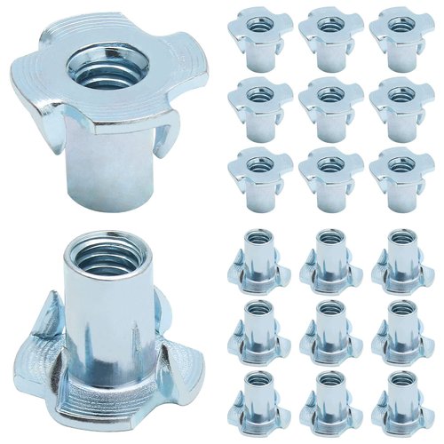 PHITUODA 50 Pack 1/4"-20 T-Nuts, Four Pronged Tee Nut for Wood, Rock, Climbing Holds, Cabinetry (1/4"-20 x 9/16")