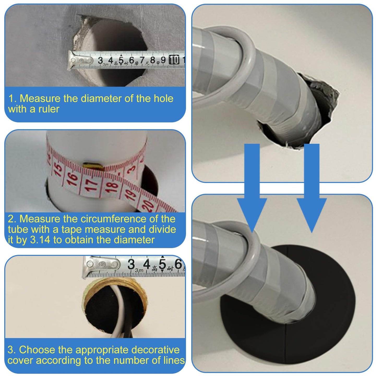 5Pcs Wall Split Flange for 1"/26mm Diameter Pipe ABS Round Self-Adhesive Escutcheon Plates Water Pipe Decoration Cover for Water Pipe Faucet Wall Hole Decoration (Black)