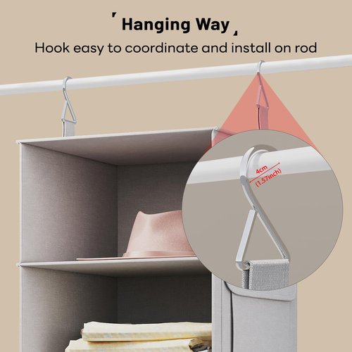 Vailando 6-Shelf Hanging Closet Organizer, 2 Separable 3-Shelf Hanging Shelves with 3 Drawers for Wardrobe, Nursery, Baby Clothes Organization and Storage