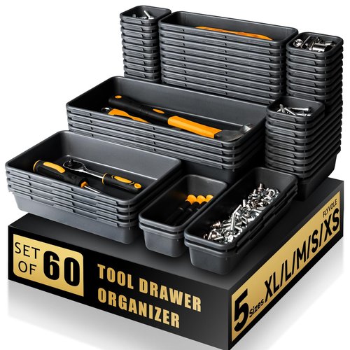 FLYVOLE [60 PCS Upgraded] Tool Box Organizer Tray, Toolbox Desk Drawer Organizer, Tool Box Tray, Toolbox Organization Storage for Rolling Tool Chest (60 PCS)