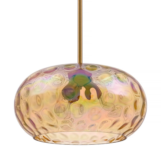 Wrlmfy Large Glass Pendant Lighting, Hammered Lampshade Chandelier with Height Adjustable Hanging Rods, Brass Gold Chandelier for Dining Living Room Kitchen Island (Colorful Deep Amber, 14 Inch)